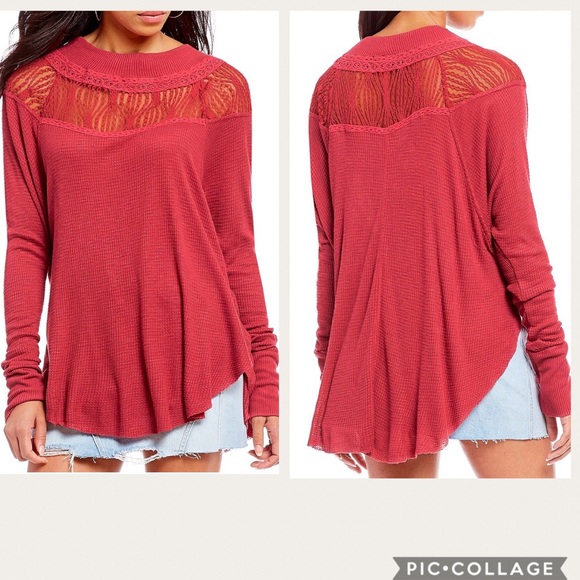 Free People Tops - Free People Mesh Neckline Prairie Knit Tunic Top